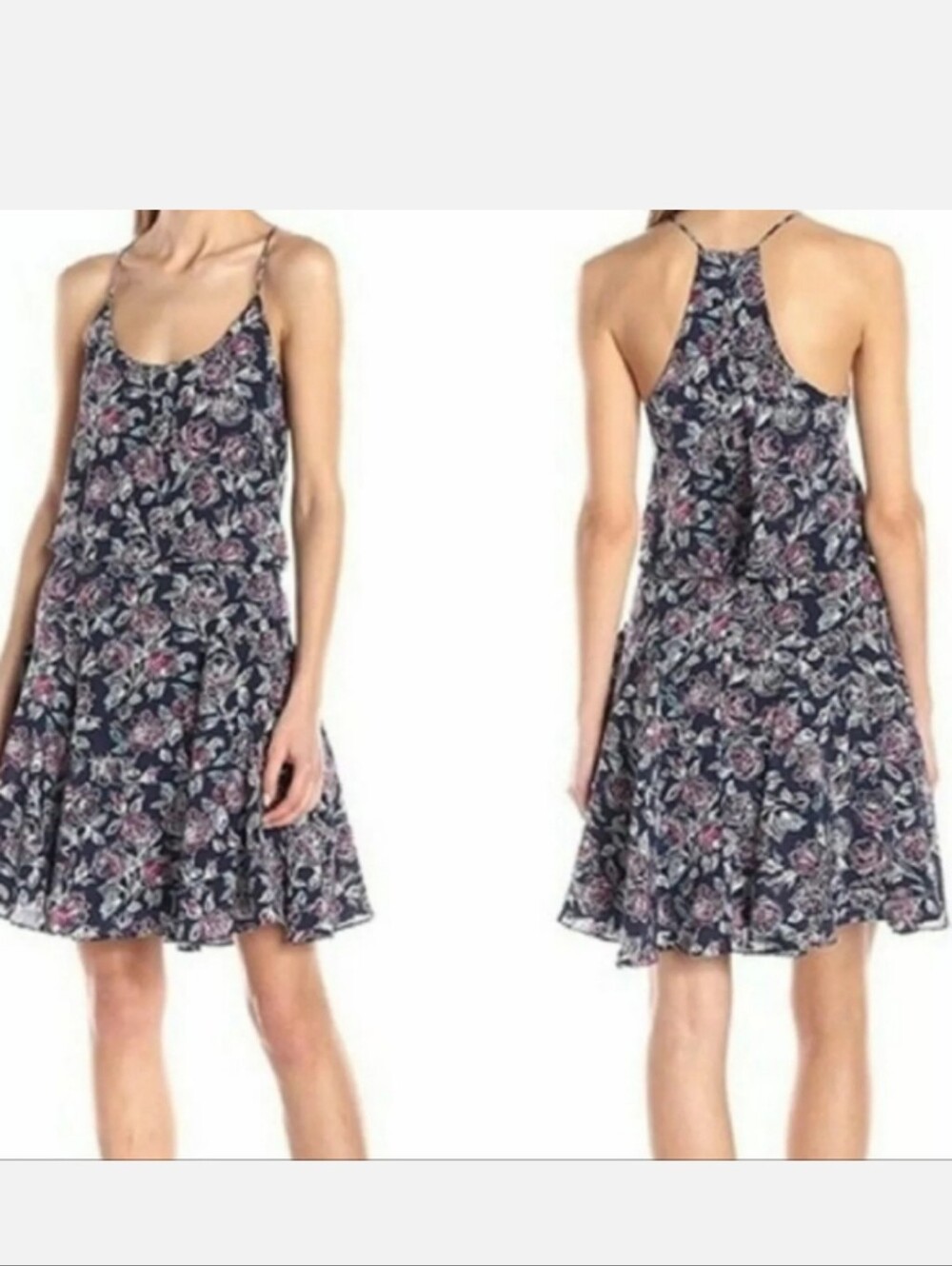 Joie Nanon Silk Dark Navy Floral Blouson Dress